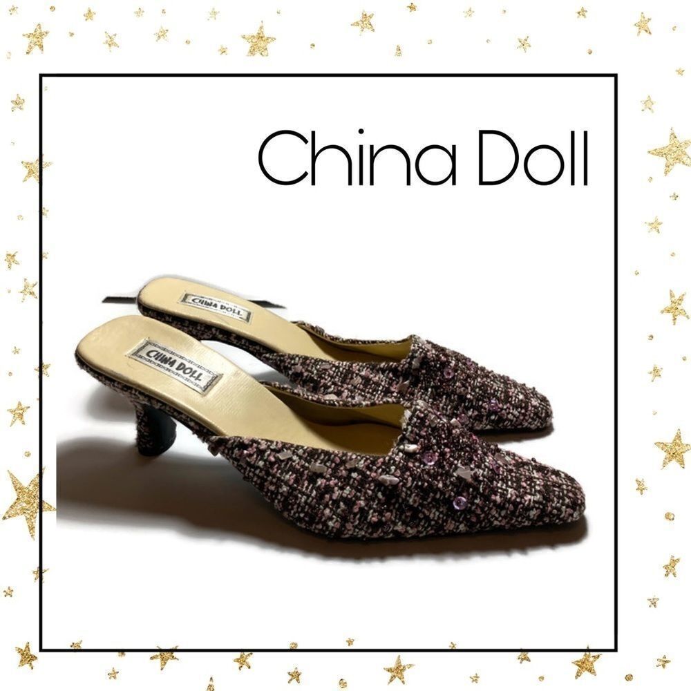 China Doll Tweed Sequin Heeled Mules 7